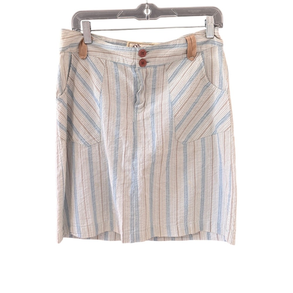 Aventura Womens Blue Tan Striped Cotton Mini Skirt Size 4 Casual Coastal